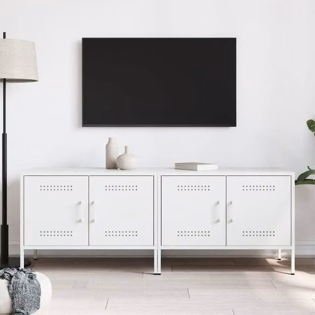 Berkfield Home Set of 2 Modern White Steel TV Cabinets, W/D/H: 68 x 39 x 50.5 cm