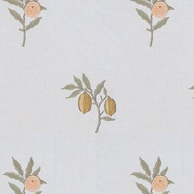William Morris At Home Fruit Embroidered Floral Fabric in Sage Green