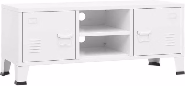Berkfield Home Industrial Metal TV Cabinet in White, W/D/H: 105 x 35 x 42 cm – 1