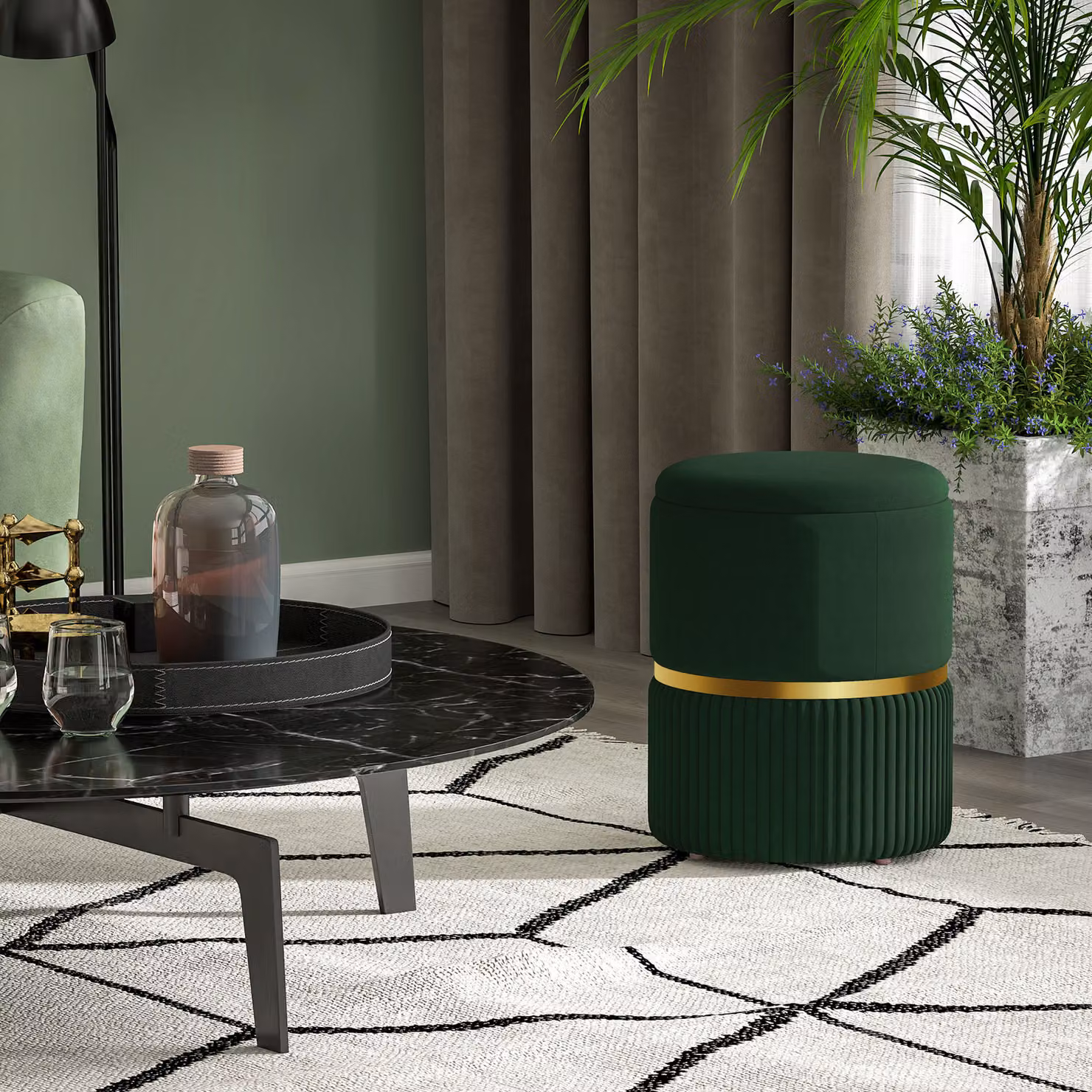 HOMCOM Velvet Storage Ottoman in Green – 7