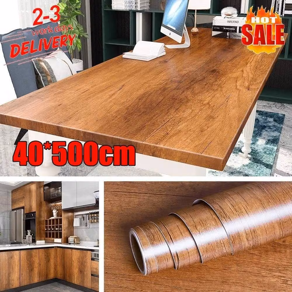 FLAVORA Brown Wood Effect Self-Adhesive Vinyl Wrap Film – 2