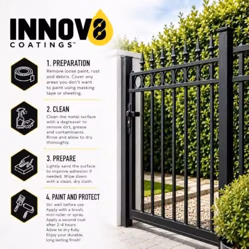 INNOV8 COATINGS Black Satin Matt Metal Paint, 750ml, Weatherproof and Rust Resistant for Outdoor Gates, Railings and Metal Furniture – 3