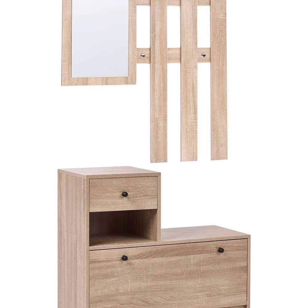 Wyld and Coco Modern Brown Hall Tree with Bench and Tilt Out Shoe Drawer – 2