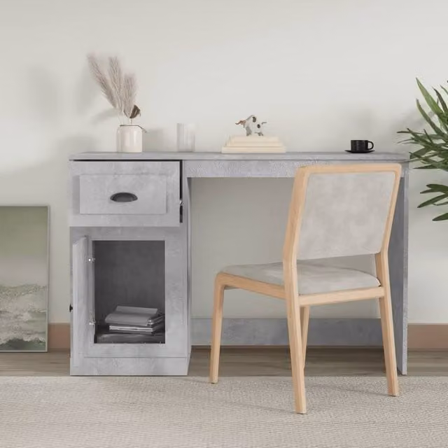 Berkfield Home Elegant Writing Desk in Concrete Grey with Drawer, W/D/H: 115 x 50 x 75 cm