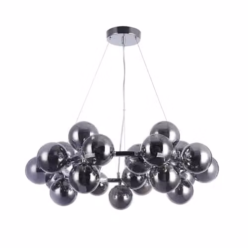 Netlighting Modern Hanging Pendant Lamp in Chrome and Grey with Smoky Glass Shade, G9