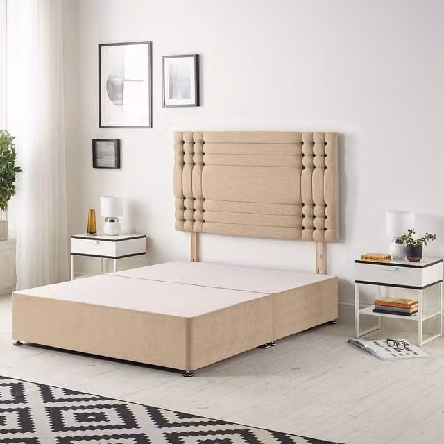 Somnior Beds Ltd Saville Velvet Divan Base with 32 inch Diamante Headboard and Drawers, Beige, W/D/H: 180 x 200 cm