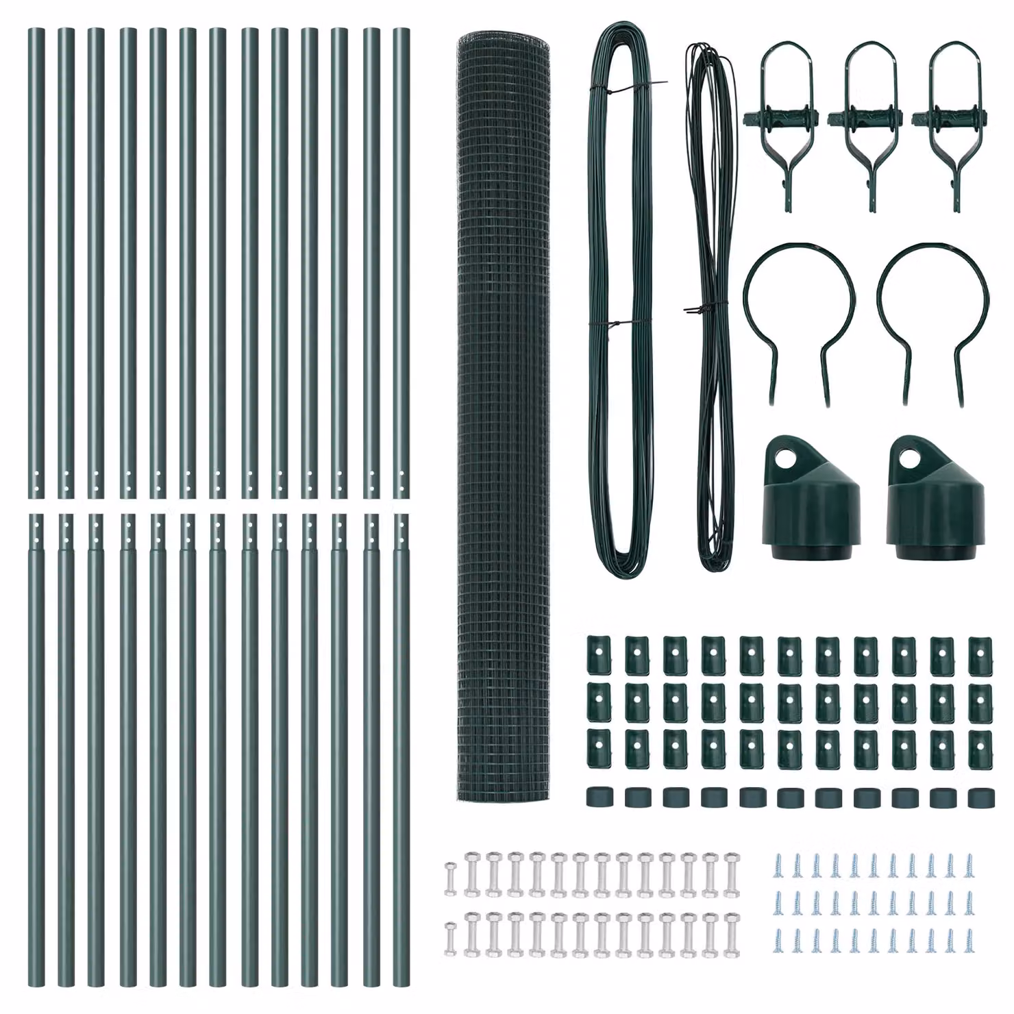 Berkfield Home Green PVC-Coated Steel Welded Wire Fence with 13 Round Posts, W: 25 m, H: 1.5 m – 3