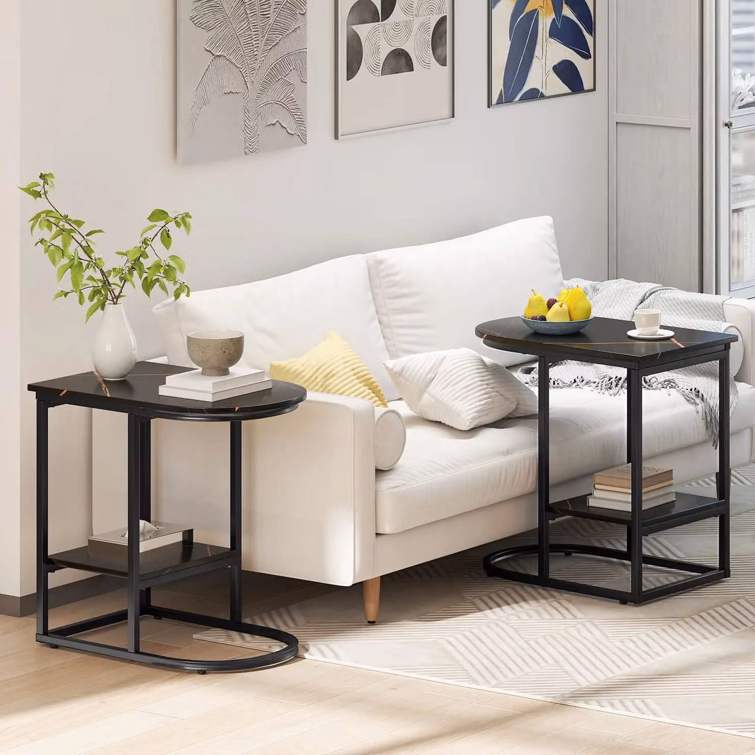 Gymax Modern C-shaped End Table with Storage Shelf in Black – 4