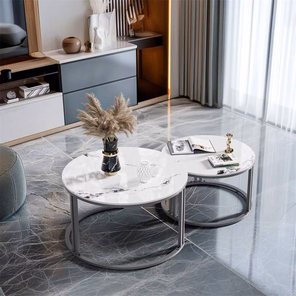 VOGREX Round Ceramic Coffee Table in White with High Gloss Finish, W: 100 cm, D: 80 cm, H: 41 cm – 3