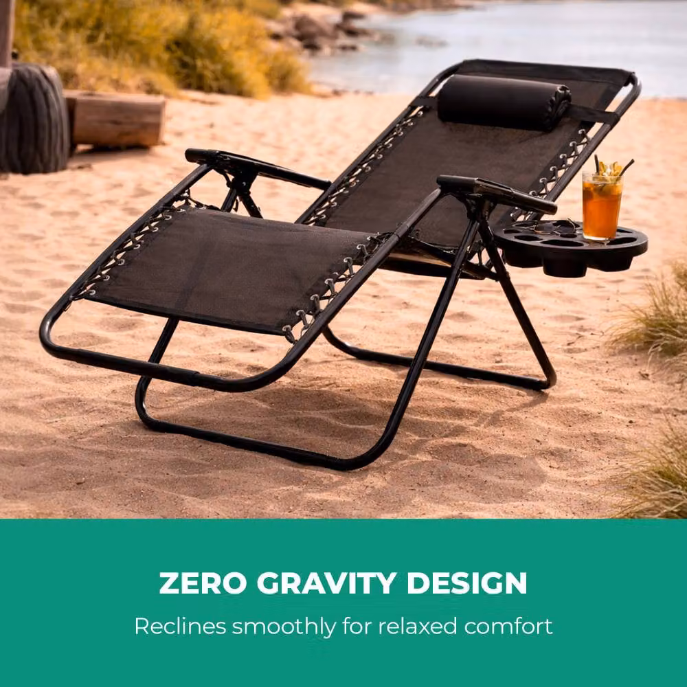 Royalford Pack of 2 Zero Gravity Sun Lounger Recliners in Black with Powder Coated Steel Frame and Textilene Fabric – 3