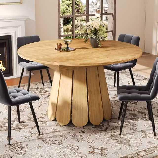 Merax Extendable Round Wood Effect Dining Table in Brown, Diameter: 118 cm, Height: 76 cm