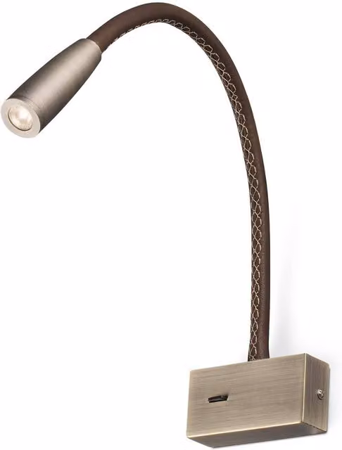 Netlighting Bronze Leather and Metal Adjustable LED Wall Reading Light, 3W, 3000K Warm White