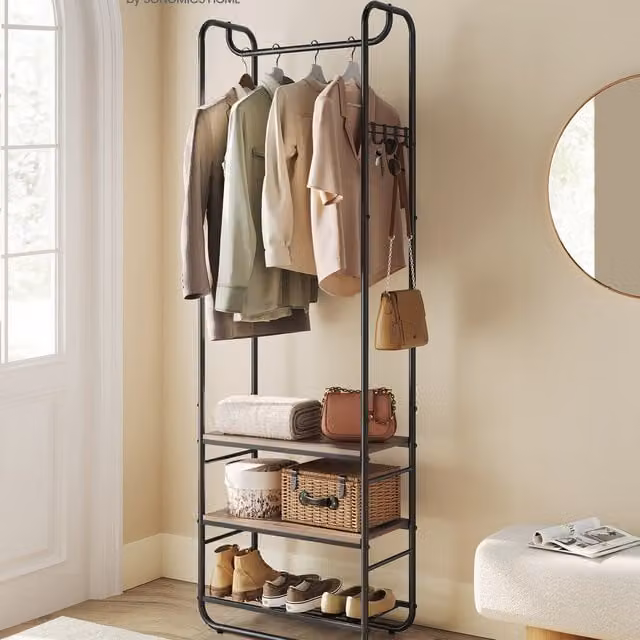 VASAGLE Hall Tree with Bench, Coat Rack and Shoe Rack in Black and Brown
