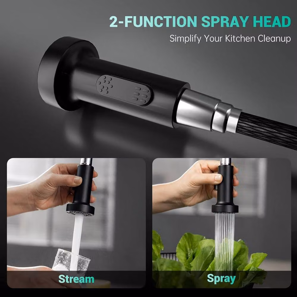 JANLEMNY Matte Black Pull-Down Spring Kitchen Mixer Tap with Dual-Mode Sprayer and Single Lever Control – 3