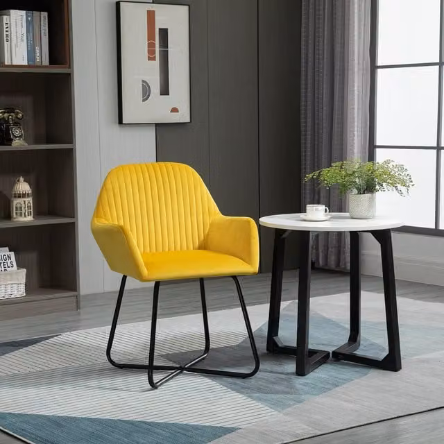 HOMCOM Modern Velvet Armchair with Metal Base in Yellow