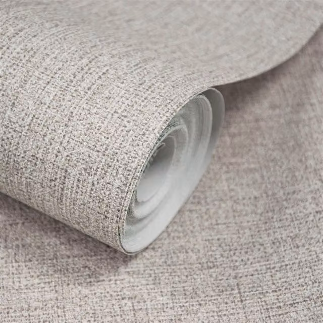 Grandeco Twill Plain Textured Fabric Wallpaper in Beige and Sand – 1