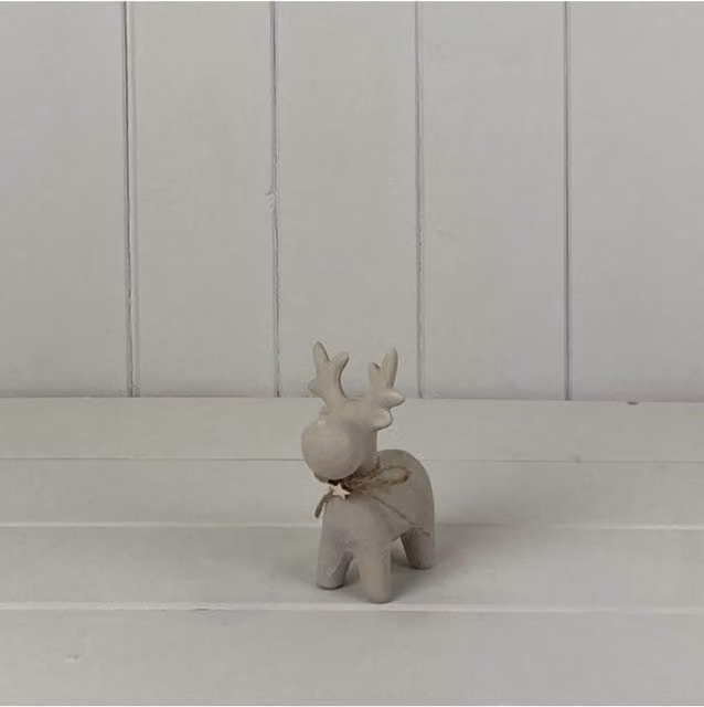 KDMD Ceramic Reindeer Tabletop Christmas Decoration in Light Sand with Sand Texture Effect
