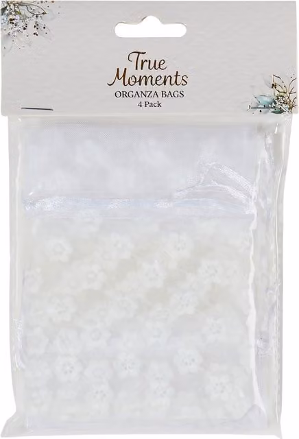 True Moments White Organza Textile Bags for Weddings and Anniversaries, Pack of 4