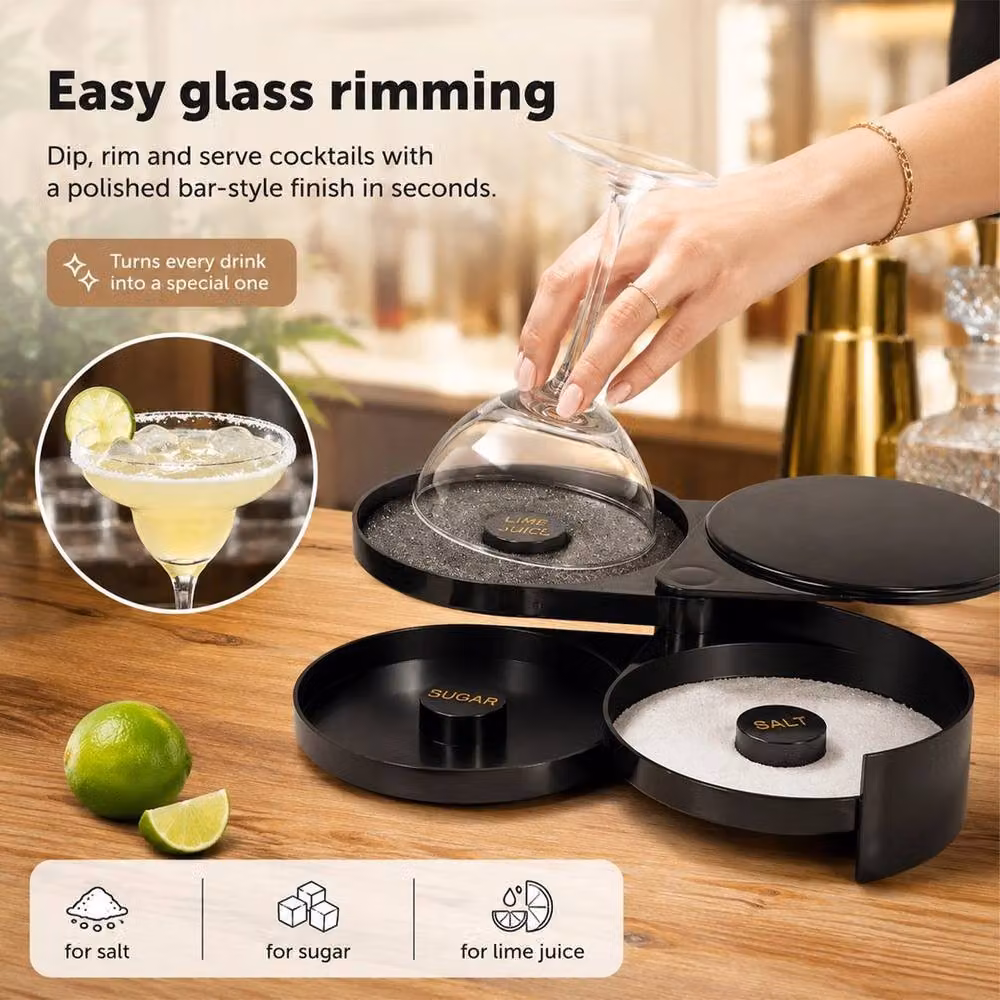 FLAVORA 3-Tier Rotating Bar Glass Rimmer Bartender Tray, Black, W: 100 cm, D: 60 cm – 4