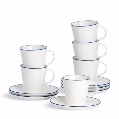 Nicola Spring 12 Piece White Porcelain Espresso Cup and Saucer Set, 90ml