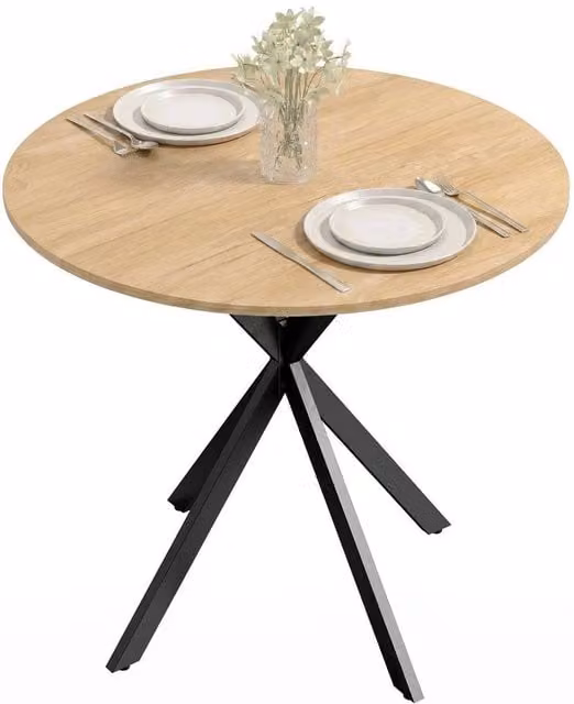 Kelvenix Round Industrial Dining Table in Brown and Black with X-Frame Steel Legs, Diameter: 80 cm