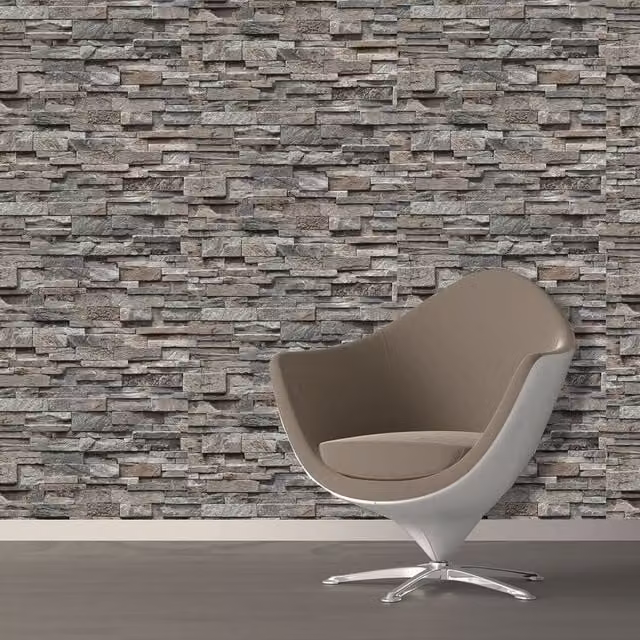 Erismann Grey Split Face Tile Effect Vinyl Wallpaper