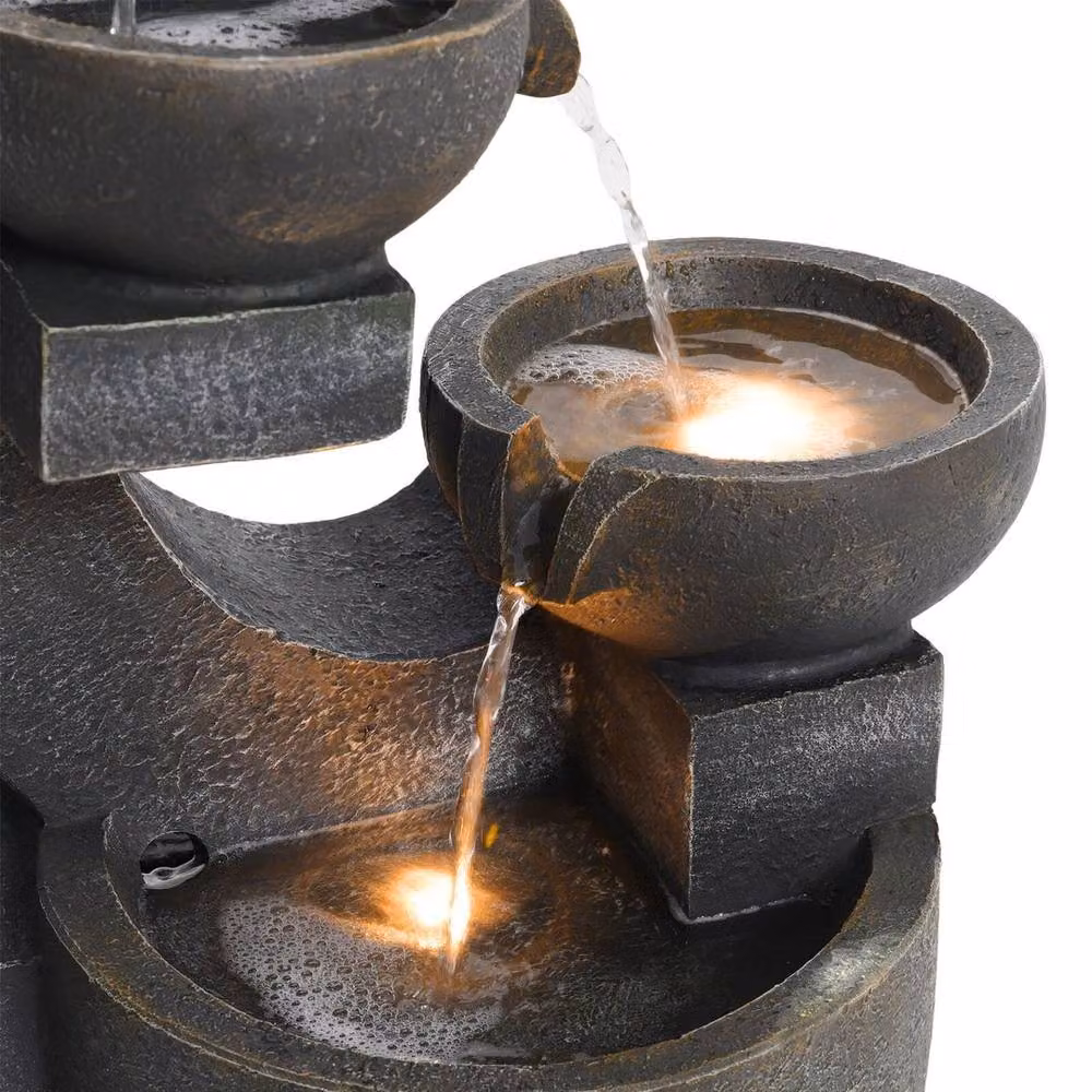 FLAVORA 4 Tier LED Cascading Water Feature in Grey – 4