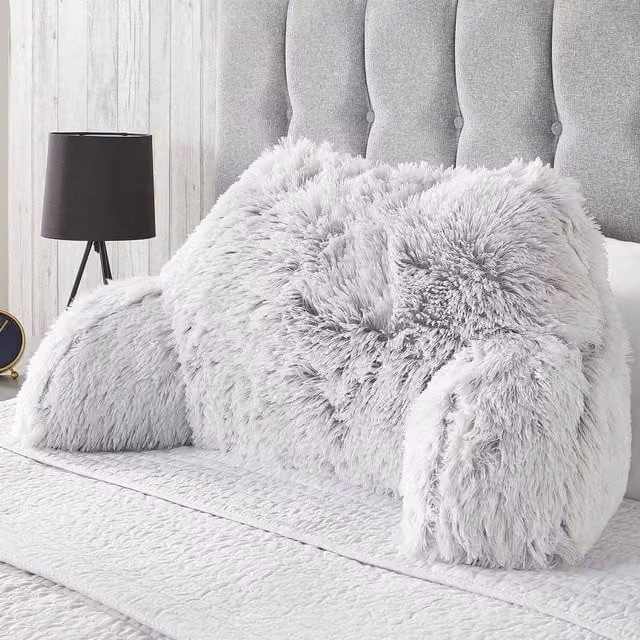 Huggleland Rectangular Fluffy Lumbar Cushion Support Pillow in Grey