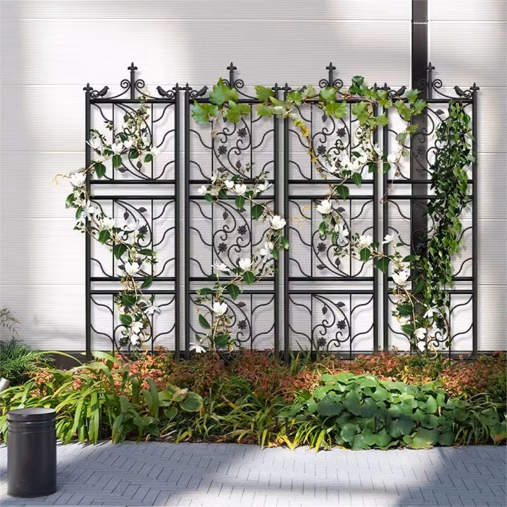 VOGREX 2-Piece Black Metal Bird Leaf Trellis and Heavy Duty Plant Climbing Support Stand – 3