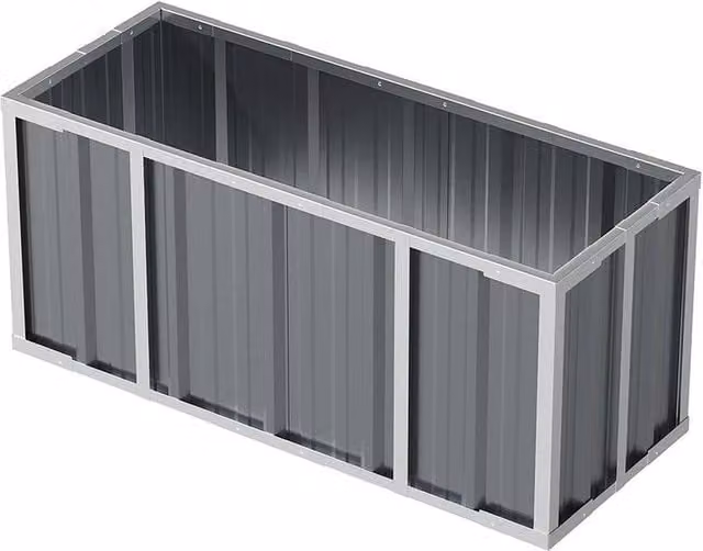 FLAVORA Grey Galvanised Steel Raised Garden Bed, W: 100 cm, D: 40 cm, H: 45 cm – 1