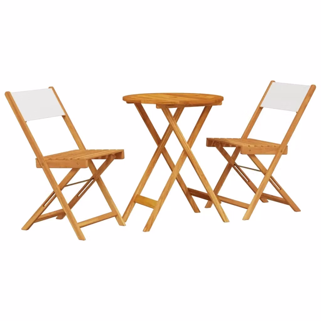 Berkfield Home 3 Piece Bistro Set in Cream White Fabric and Acacia Wood – 2