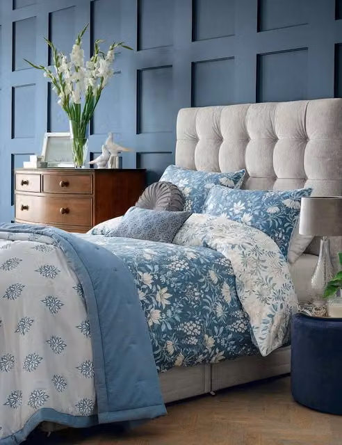 Laura Ashley Pure Cotton Mako Sateen Parterre Floral Bedding Set, Light Blue Mix, 200 x 200 cm