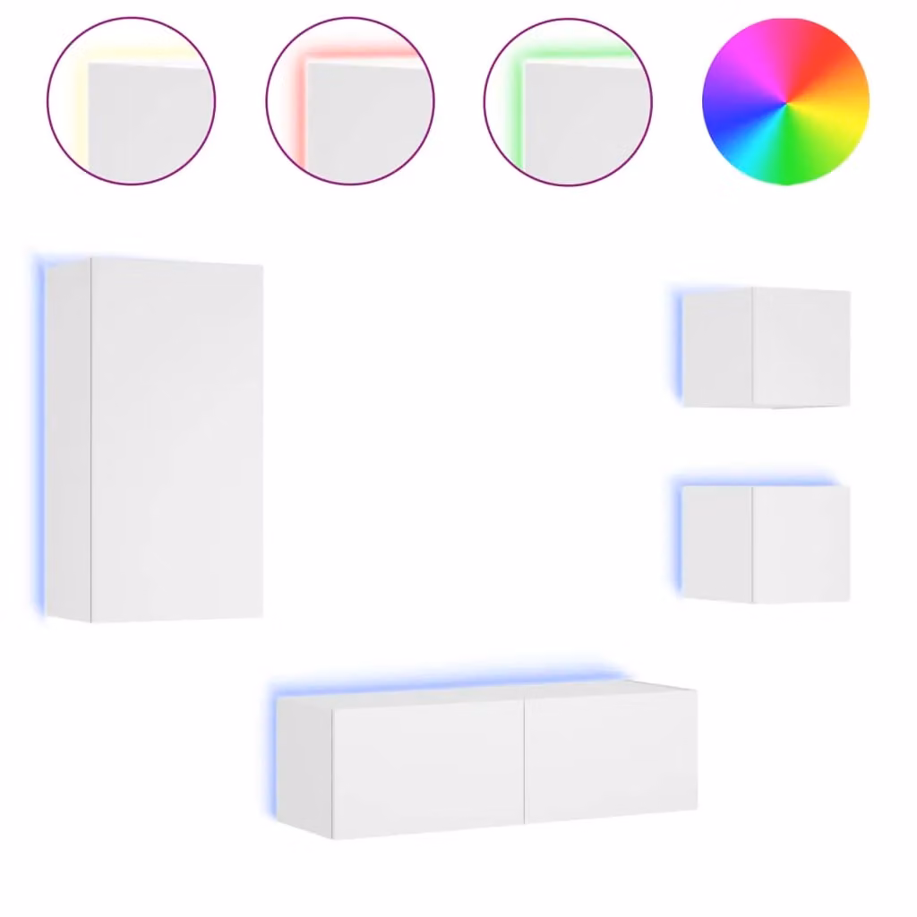Berkfield Home 4 Piece Modern White Glossy Wall Mounted TV Cabinet Set with Integrated LED Lighting – 2