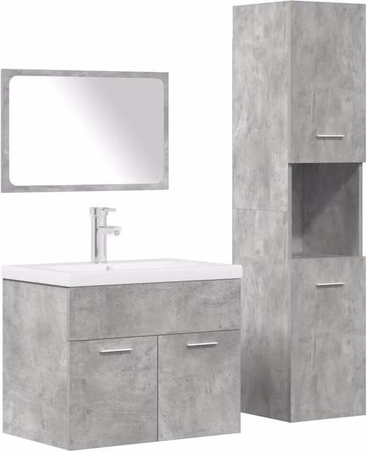Berkfield Home 4 Piece Modern Wall Mounted Bathroom Furniture Set in Matt Grey MDF