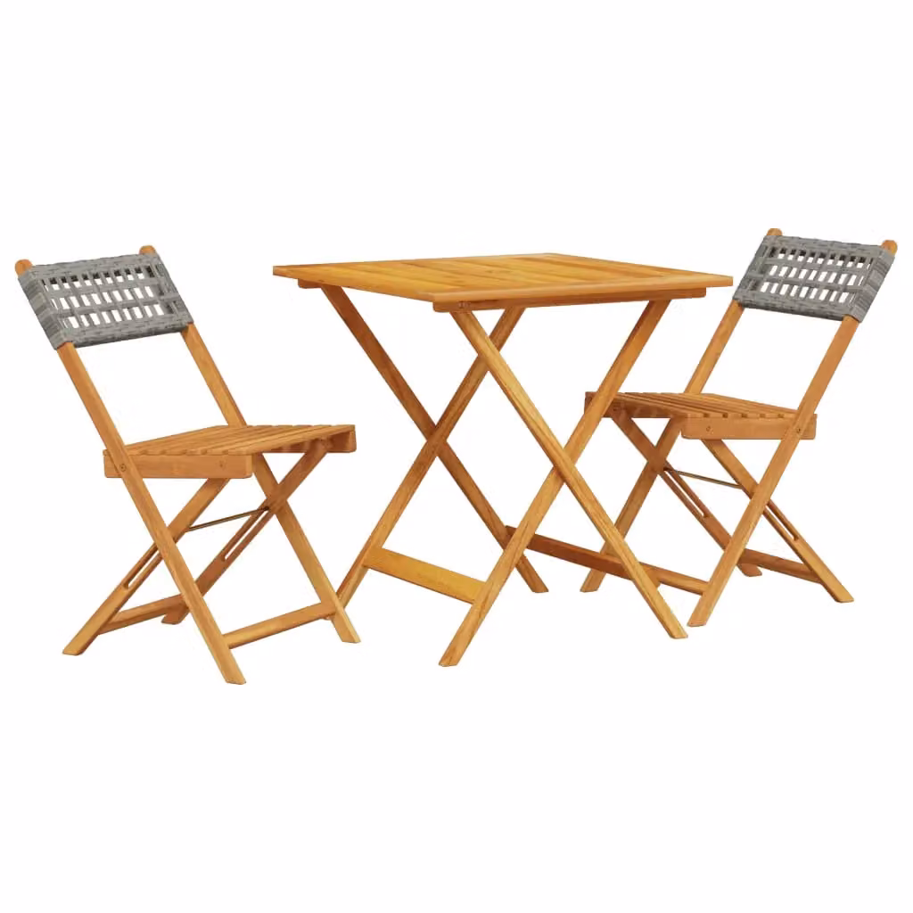 Berkfield Home 3 Piece Bistro Set in Grey Poly Rattan and Brown Acacia Wood – 2