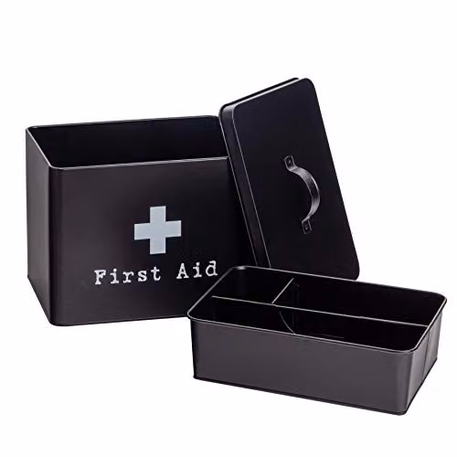 Harbour Housewares Vintage Metal First Aid Box in Black with Lid and Handles – 4