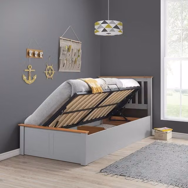 Bedmaster Francis Grey Solid Wood Modern Ottoman Bed with Lift Up Base