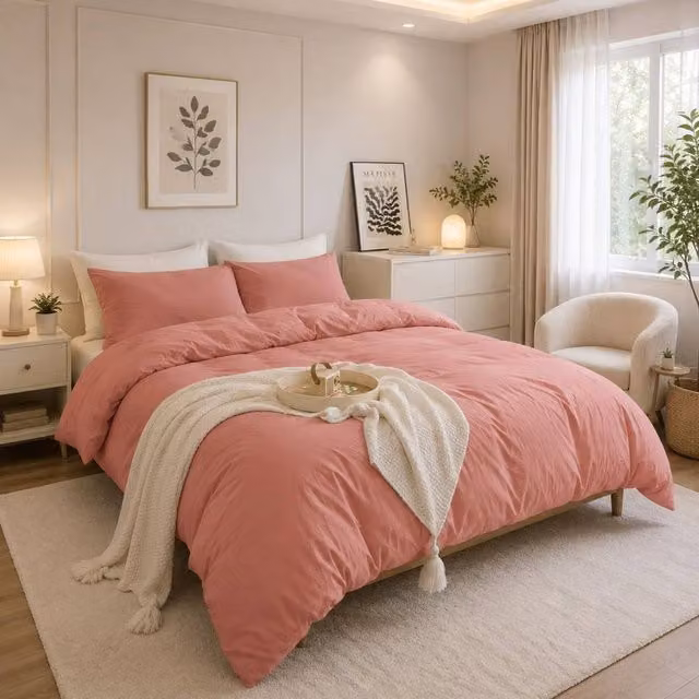 Grace Prewashed Microfibre Duvet Cover Set in Rose Pink, King Size – 1