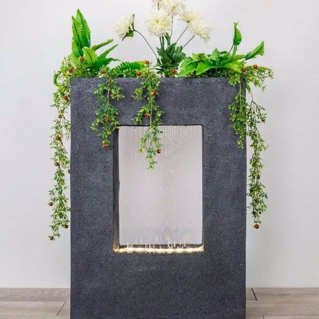 Primrose Milano Rain Effect Water Feature Planter Fountain with Lights in Grey, Height: 77 cm