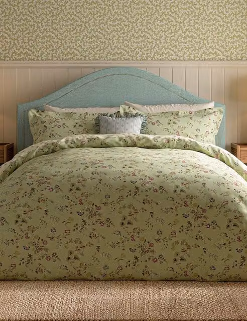 Sanderson Nectar Fields Green Mix Floral Cotton Percale Bedding Set, 180 x 200 cm