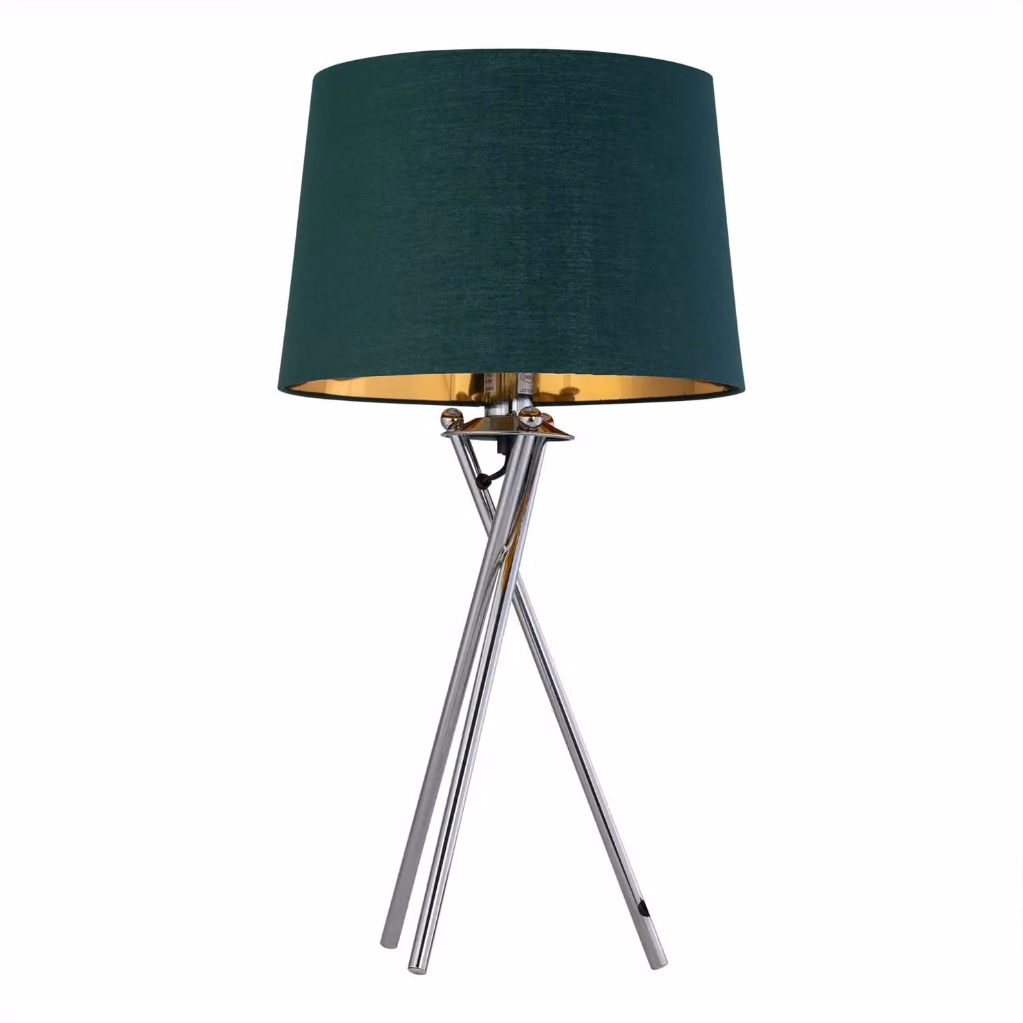 First Choice Lighting Set of 2 Chrome Tripod Lamps with Green and Gold Fabric Shades – 2