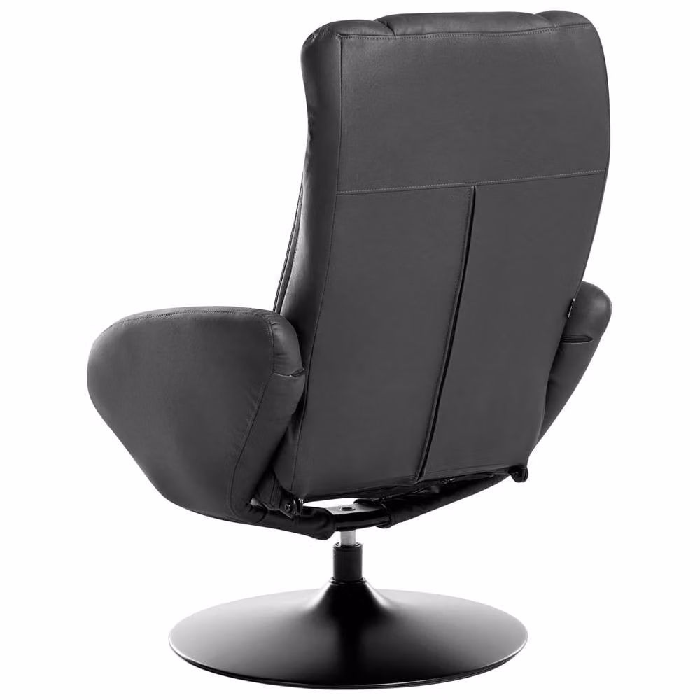 Wyld and Coco Swivel Recliner Armchair with Ottoman in Black Synthetic Leather – 4
