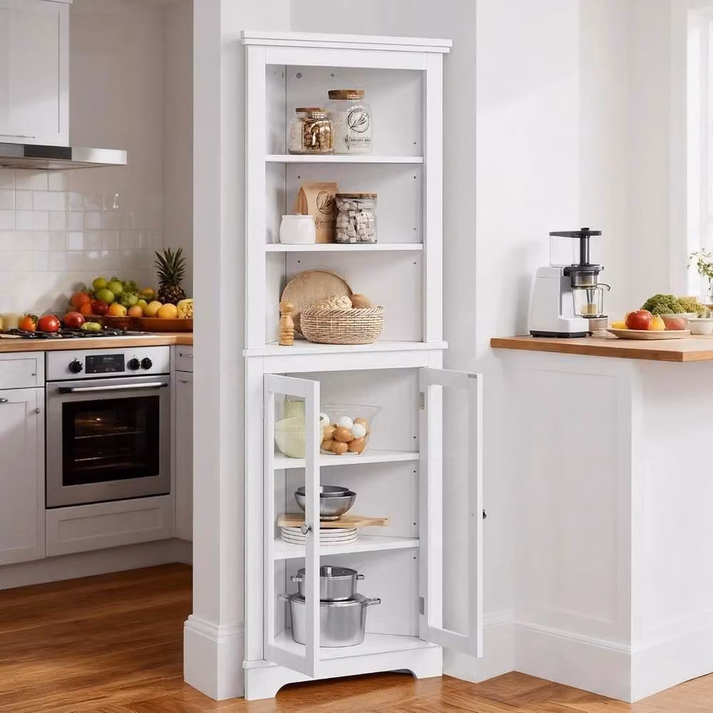 VOGREX White Triangular Corner Buffet Cabinet with Glass Doors and Internal Shelves, Height: 171 cm – 2