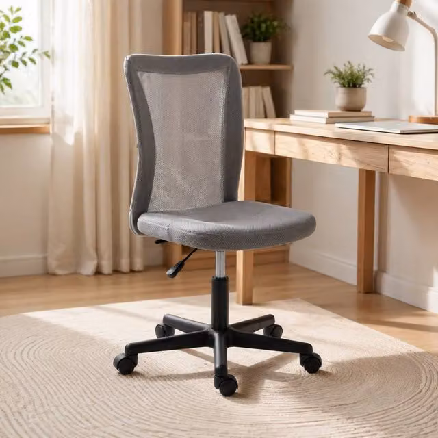 STILVORA Grey Fabric Armless Task Chair with 360 Degree Swivel and Castors – 1