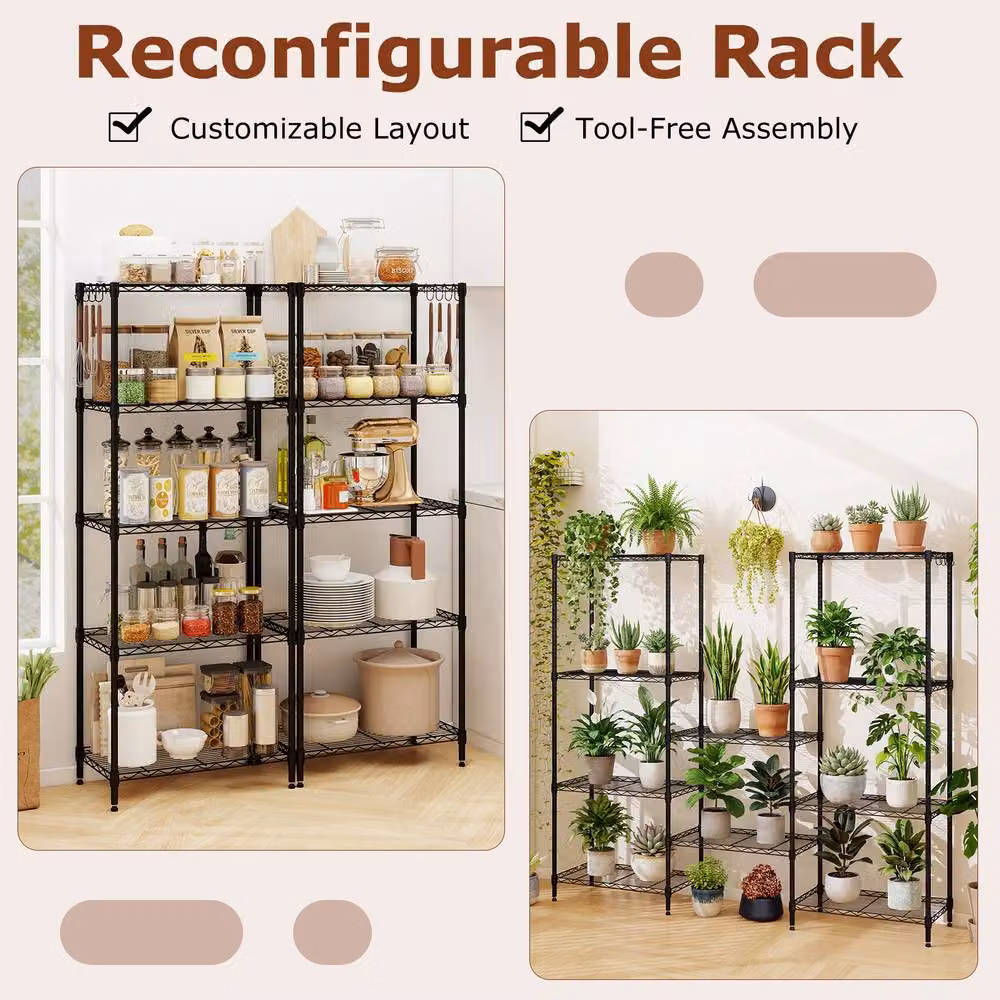 Costway 5-Tier Adjustable Metal Wire Shelving Unit in Black – 7