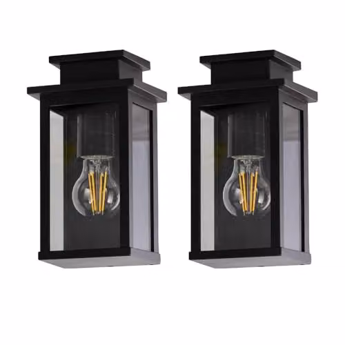 First Choice Lighting Cotswold Set of 2 Black Traditional Flush Outdoor Wall Lights with Transparent Glass – 4