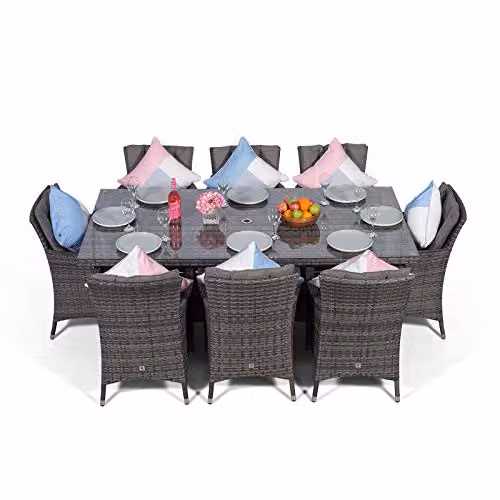 Giardino Savannah 8 Seater Rattan Garden Dining Set with Parasol and Cover, Grey and Brown, W: 200 cm, D: 100 cm – 4