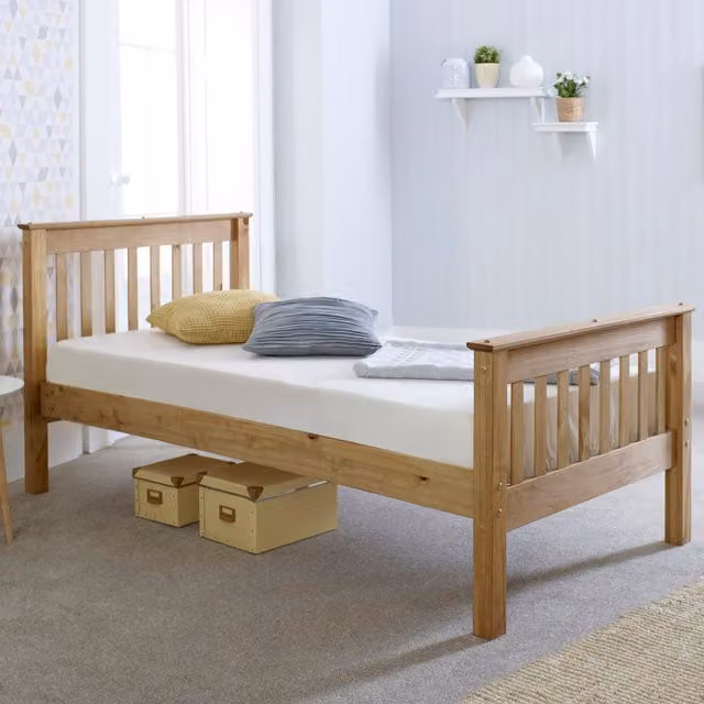 Somerset Small Double Bed Frame in Rustic Waxed Brown Solid Brazilian Pine Wood, W/D/H: 120 x 200 cm