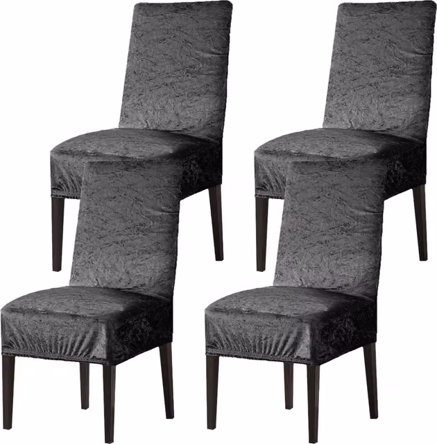 Home Republic Set of 4 Anthracite Grey Velvet Stretch Dining Chair Covers