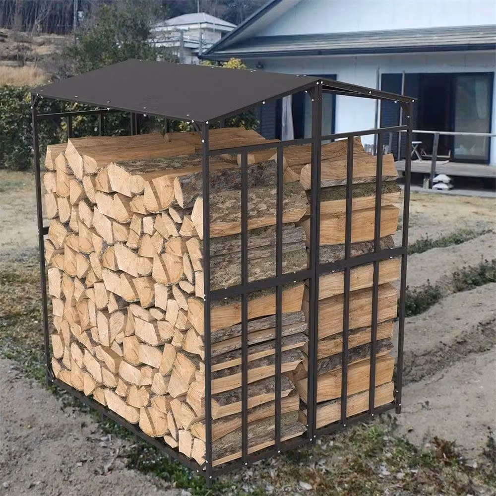 Hinsinc Black Metal Outdoor Log Store Holder, H 176.5 x W 60 x D 60 cm – 2